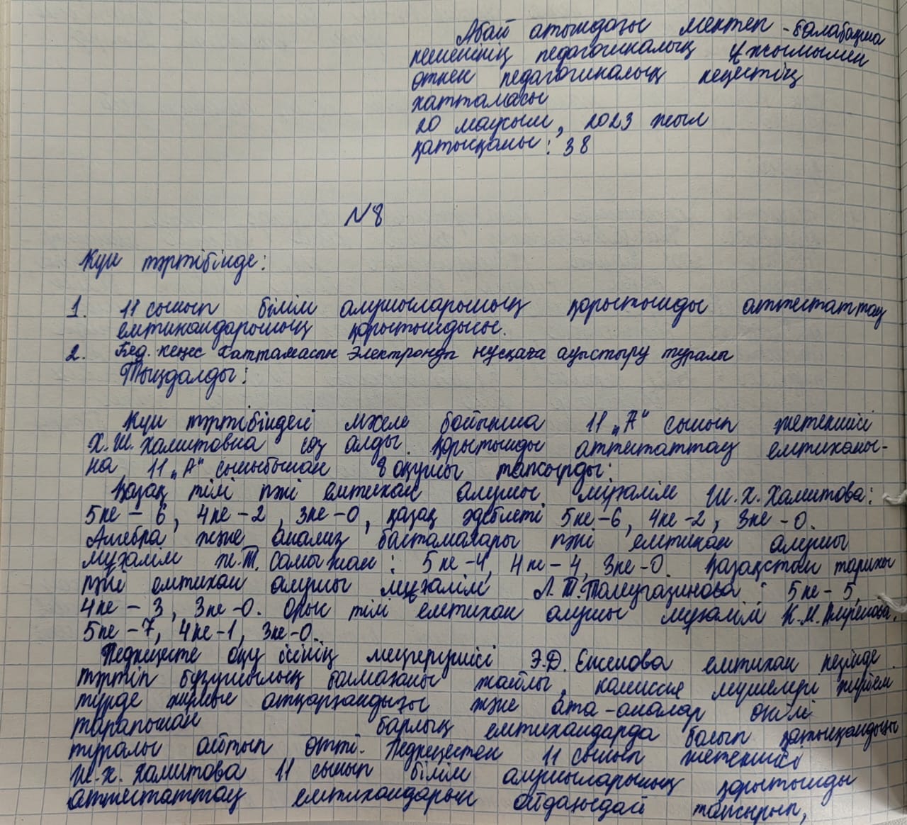 Педагогикалық кеңес хаттамасы №8